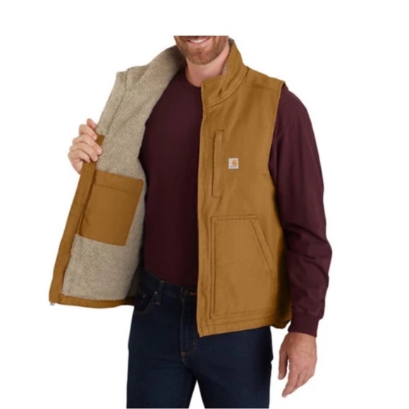 Men's Carhartt Loose Fit Washed Duck Sherpa-Lined Mock Vest- Medium - Picture 2 of 7